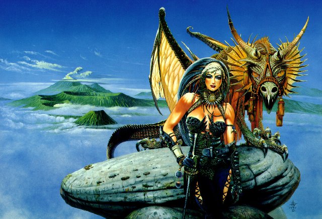 woman warrior and dragon