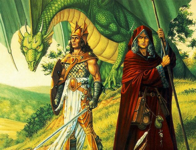 warrior, druid, and dragon